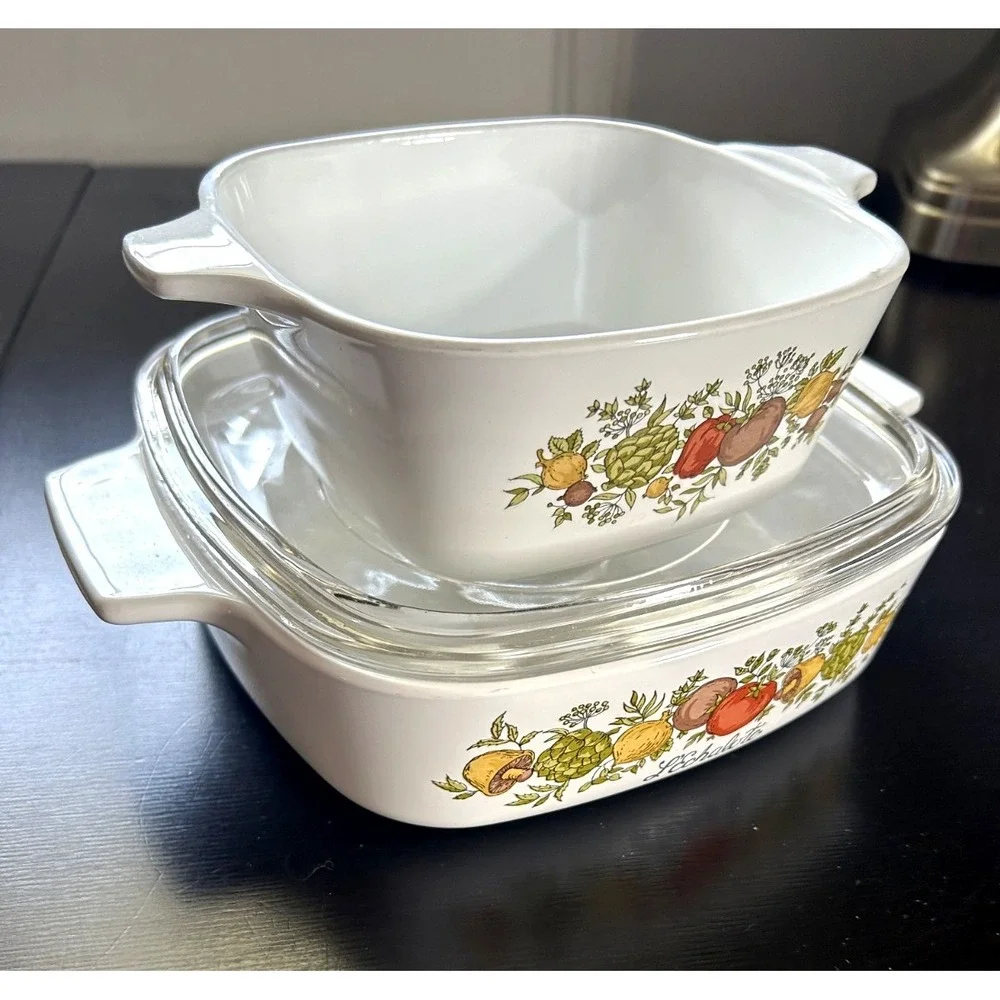 Lot 2 Corning Ware Spice of Life Casseroles A-1-B A-2 Large Lid Included